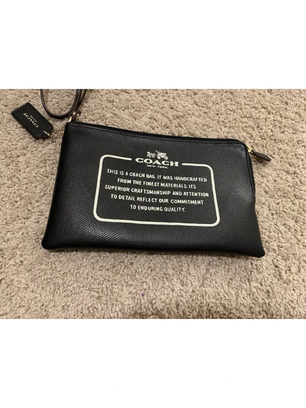 Coach New York Story Patch Wristlet Pouch Wallet Clutch Black Leather Women's